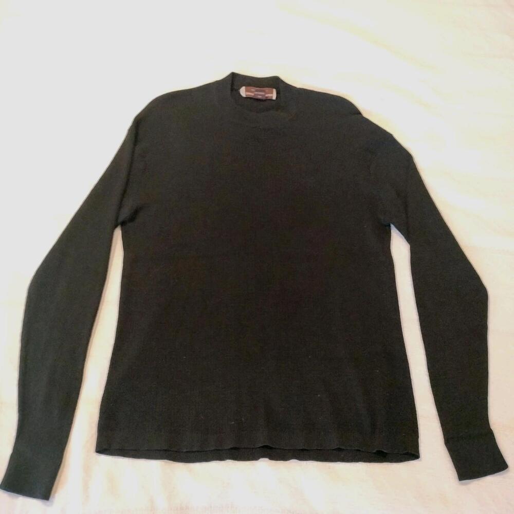 Johnston And Murphy‎ Black Silk High Neck Shirt Long Sleeve Layer Office Mens M
